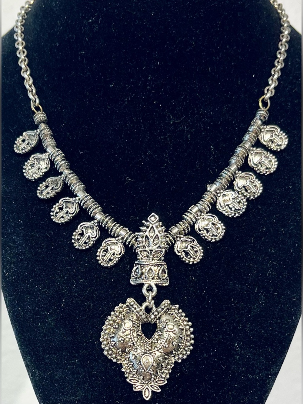 Vintage Silver-Tone Tribal Pendant Necklace